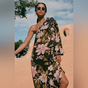Anthropologie Farm Rio One-Shoulder Ruffle-Hem Dress Size XL